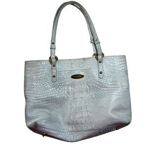 Brahmin White Croc-Embossed Tote